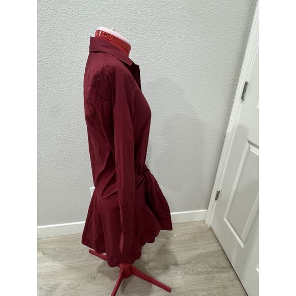 DEREK LAM 10 CROSBY Burgendy shirtdress Dress NWOT cotton front tie Size 2 - Picture 3 of 8